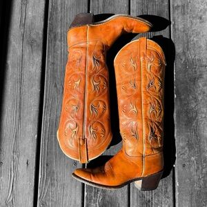 Vintage Tall Acme Cowboy Boots with Floral Inlays
